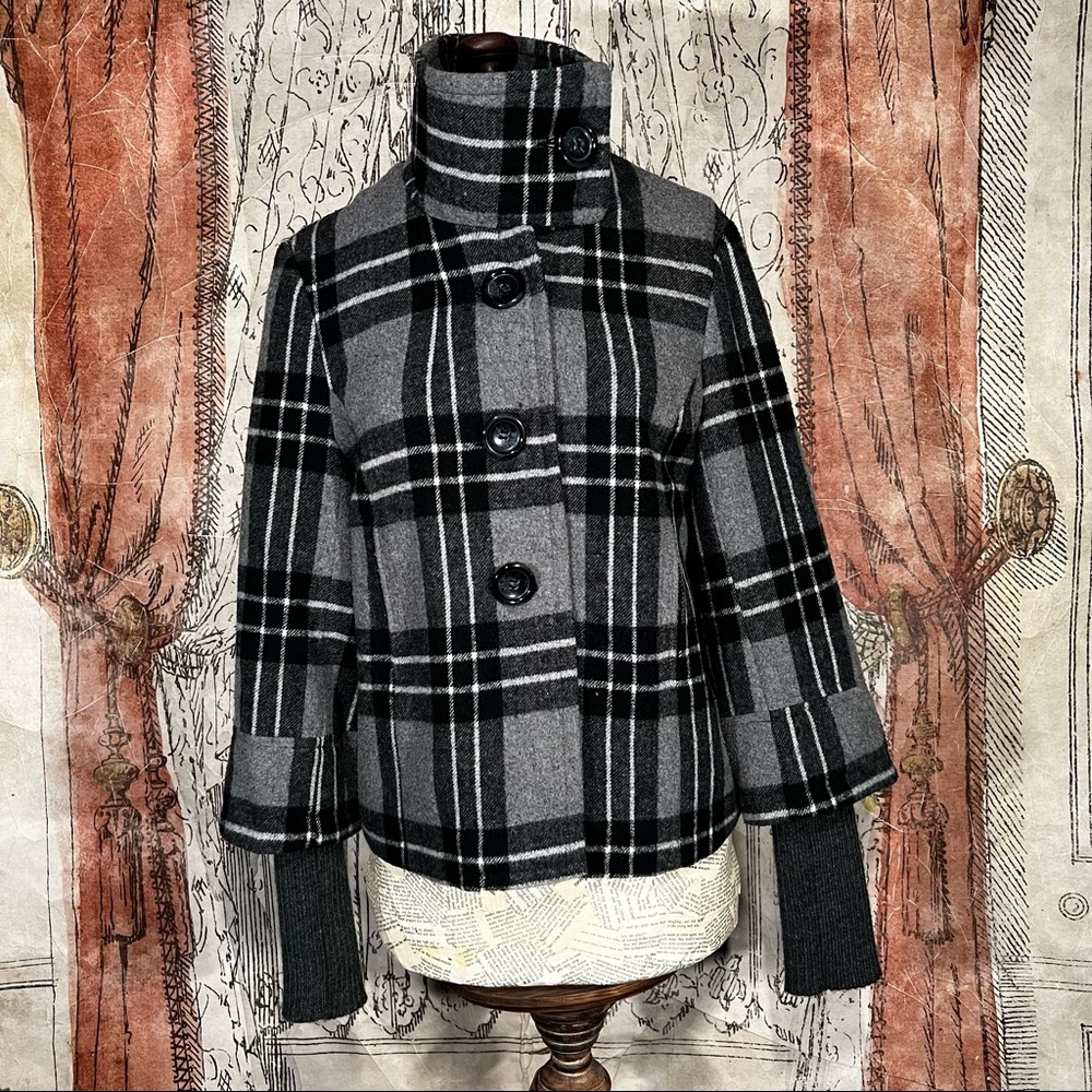 BKE 3/4 (adjustable) Sleeve Plaid Wool Blend Jacket
